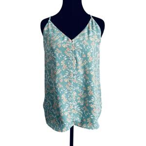 Versona Green Floral Button Front Cami Tank Top Size Small